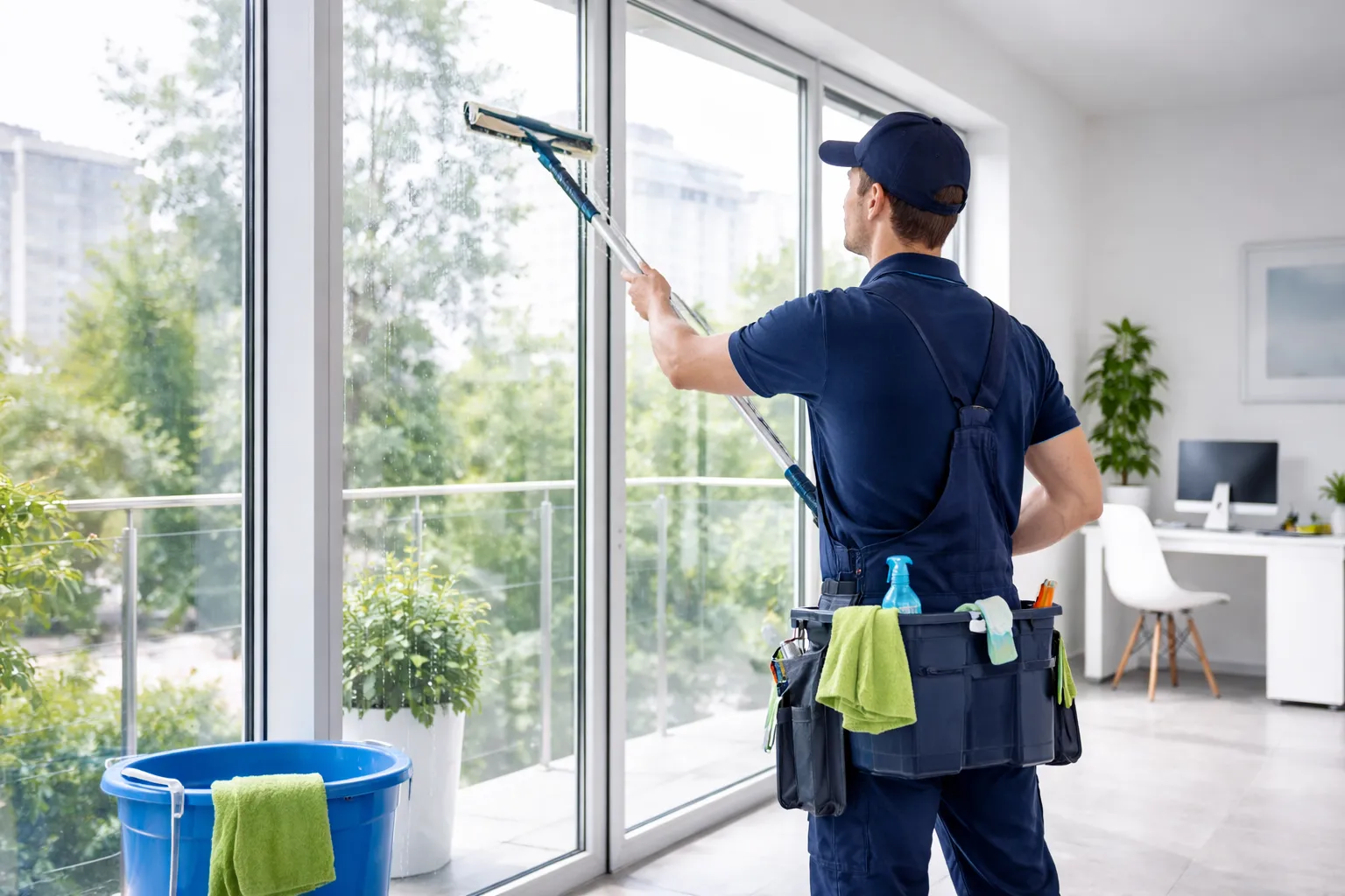 Professionelle Glas- und Fensterreinigung in Köln – saubere, streifenfreie Fenster an moderner Bürofassade